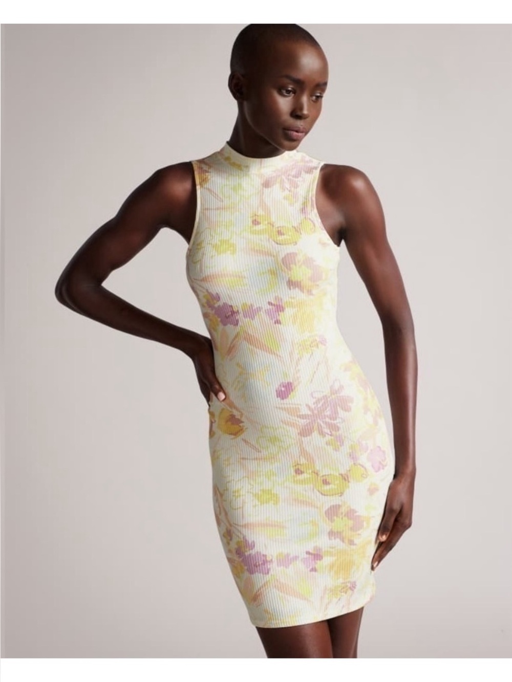 Ted Baker London Effi Floral Twist Back Ribbed Bodycon Dress